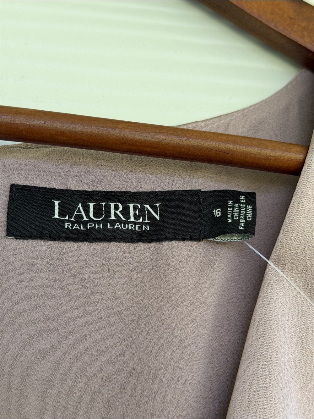 NWT Lauren Ralph Lauren Dress Size 16 Mauve Satin Faux Wrap Midi Beaded Belt - Picture 6 of 11